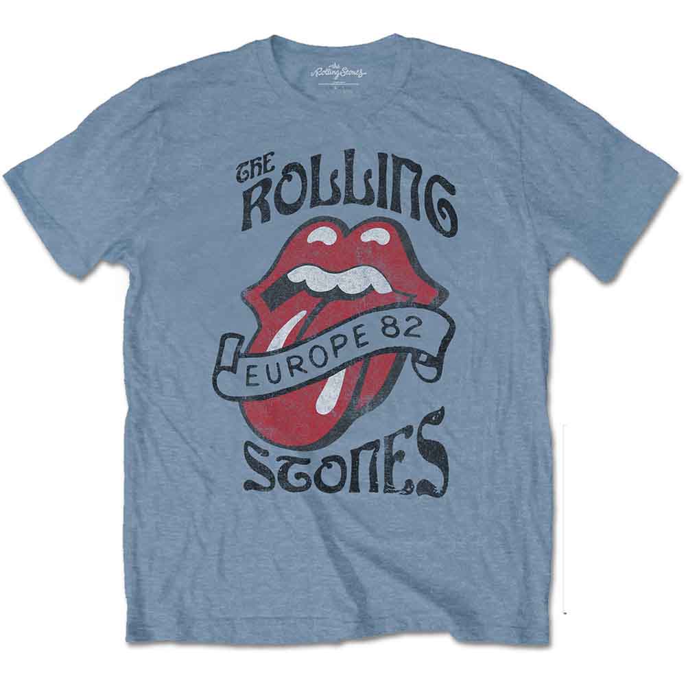 The Rolling Stones Unisex T-Shirt: Europe '82 Tour (Stone Blue)