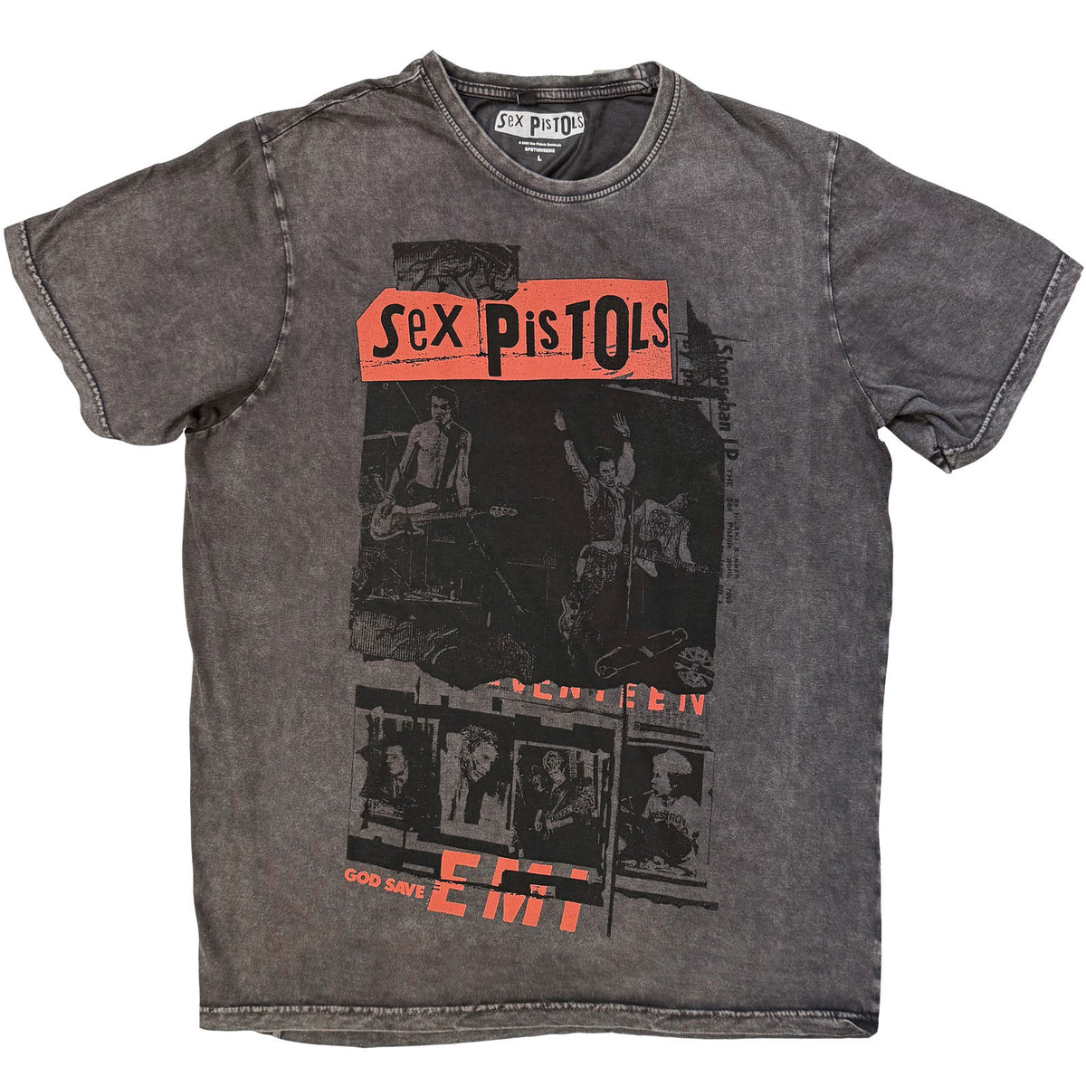 The Sex Pistols Unisex Stone Wash T-Shirt: Photo Collage (Charcoal Grey)