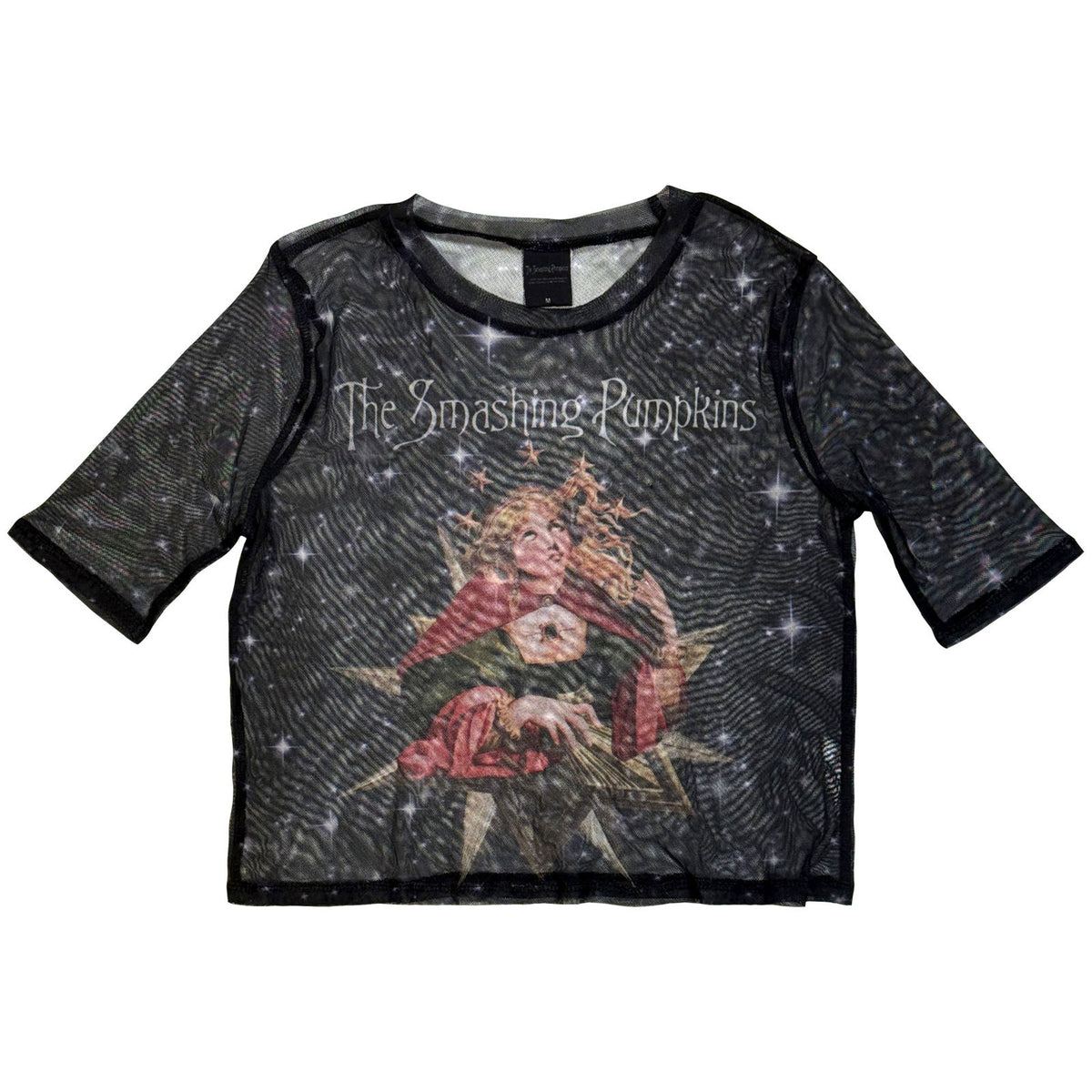 The Smashing Pumpkins Ladies Long Sleeve Mesh Crop Top: Mellon Collie (Navy)