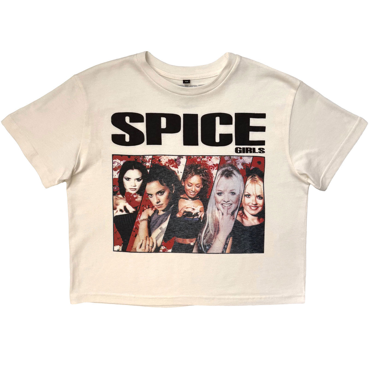 The Spice Girls Ladies Stone Wash Crop Top: Collage (White)