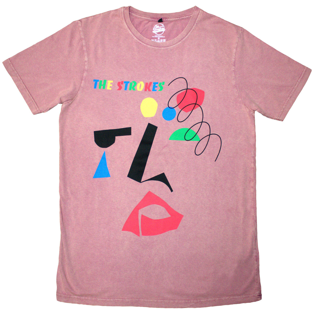The Strokes Unisex Stone Wash T-Shirt: Abstract Face (Kashmir Red)
