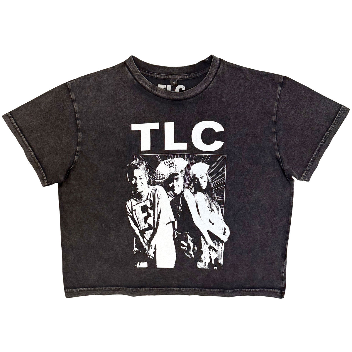 TLC Ladies Stone Wash Crop Top: Mono Group Photo (Charcoal Grey)