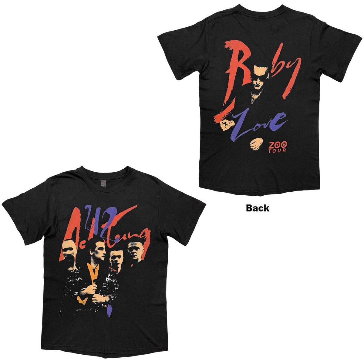 U2 Unisex T-Shirt: Achtung Baby Zoo TV Tour (Black) (Back Print)