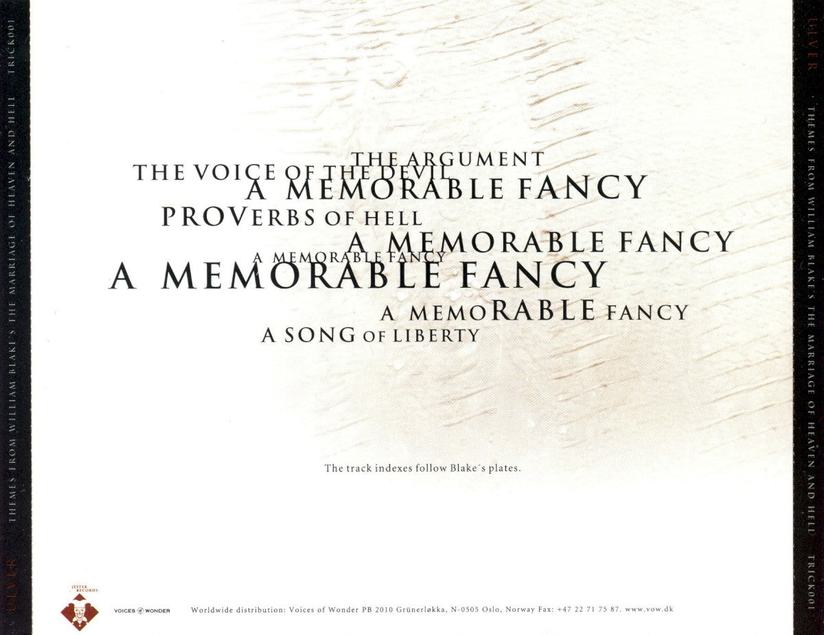 Ulver – Themes From William Blake’s The Marriage of Heaven and Hell — back cover