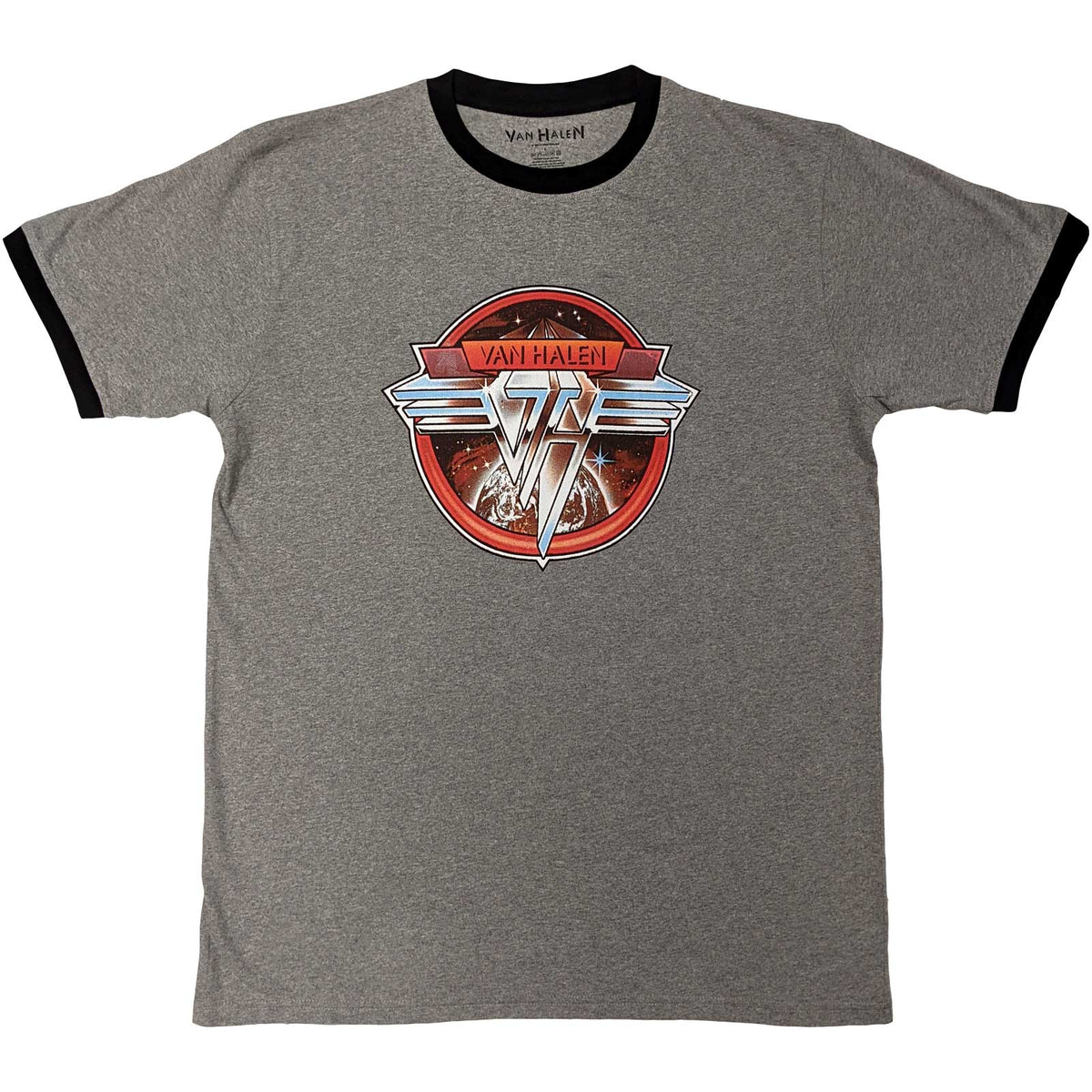 Van Halen Unisex Ringer T-Shirt: Circle Logo (Grey & Black)