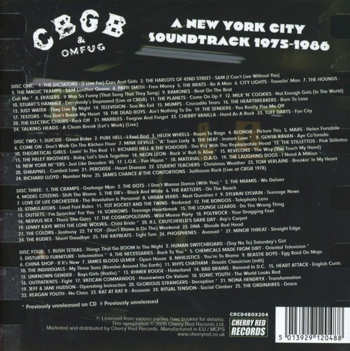 Various Artists – CBGB & OMFUG: A New York City Soundtrack 1975–1986 — back cover