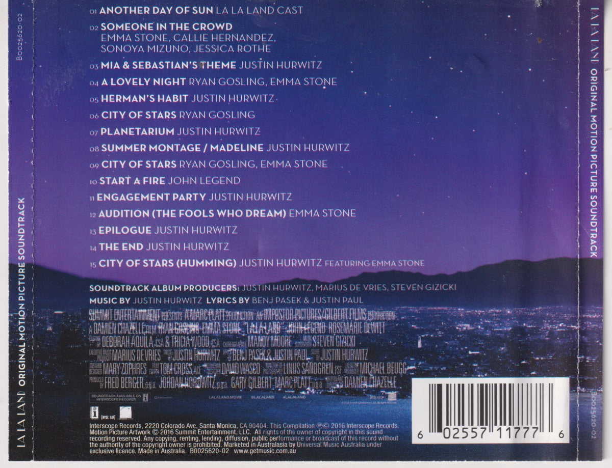 Various Artists – La La Land: Original Motion Picture Soundtrack — back cover