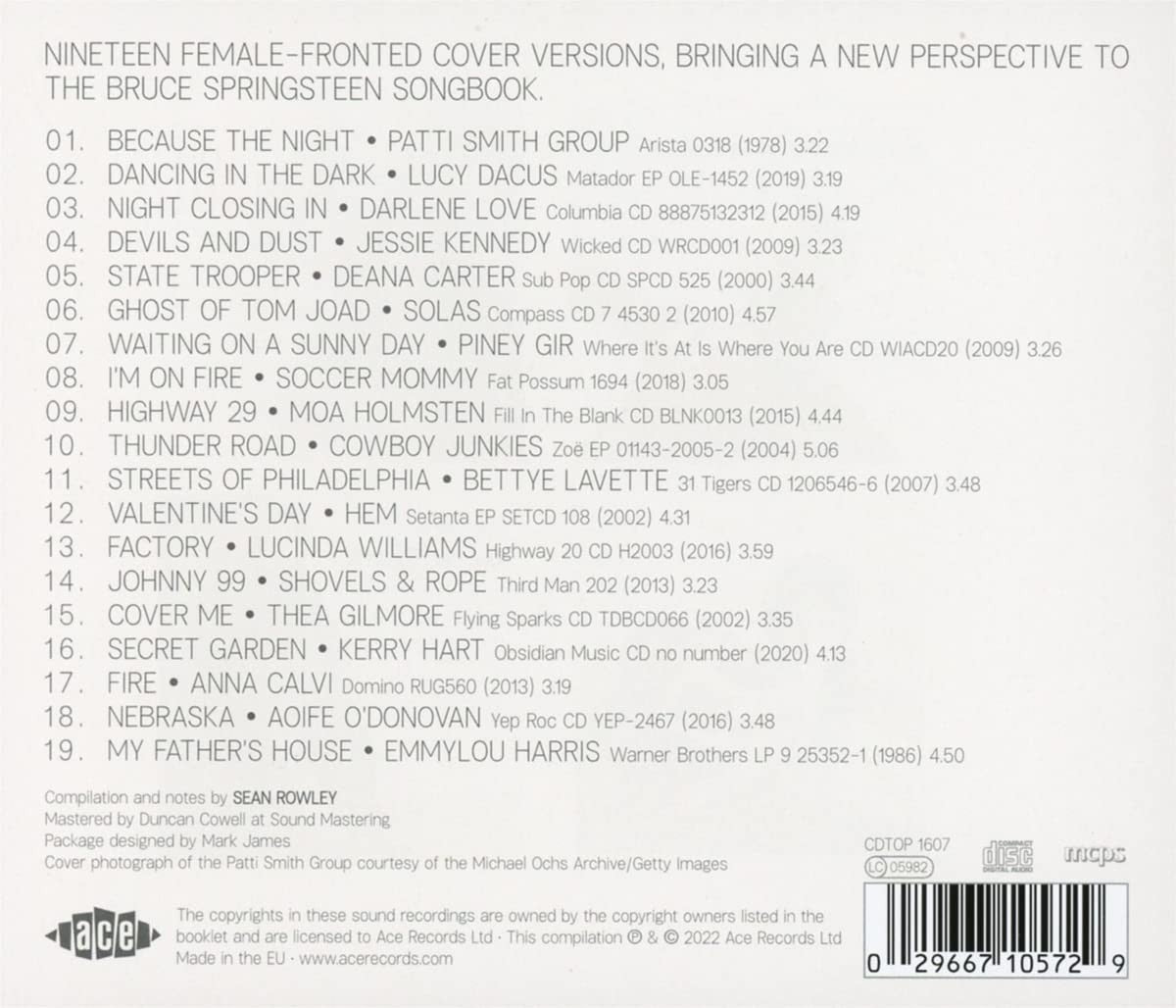Various Artists – Ladies Sing the Boss: The Songs of Bruce Springsteen — back cover