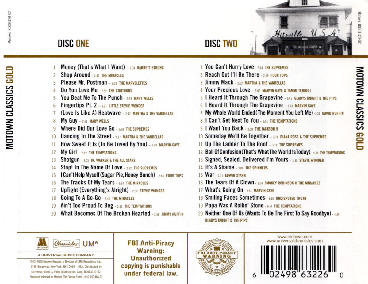 Various Artists – Motown Classics: Gold — back cover