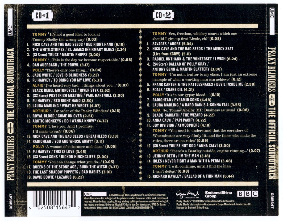 Various Artists – Peaky Blinders: Original Music From the TV Series — back cover