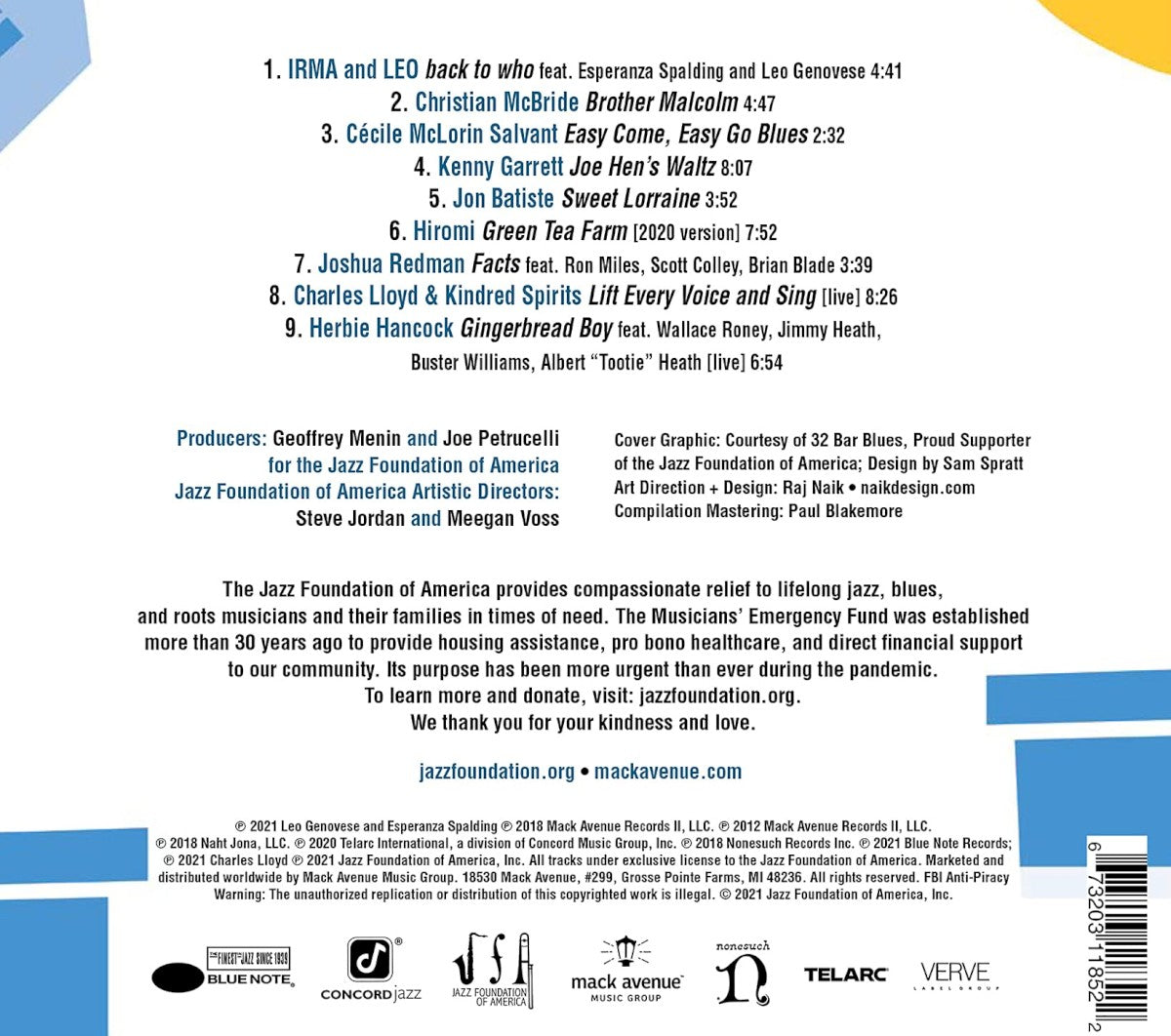 Various Artists – Relief: A Benefit for the Jazz Foundation of America’s Musicians’ Emergency Fund — back cover