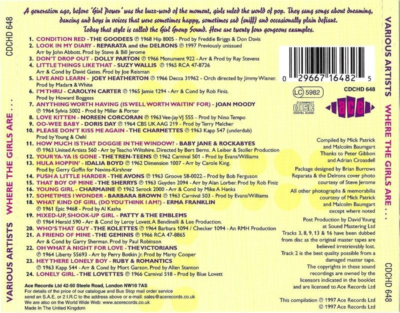 Various Artists – Where the Girls Are, Volume 1 — back cover
