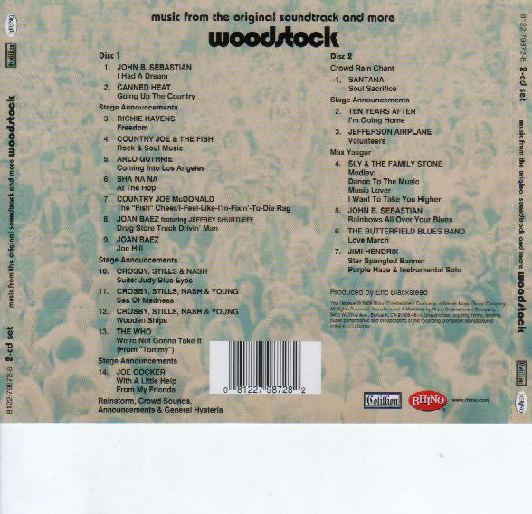 Various Artists – Woodstock: Music From the Original Soundtrack and More — back cover