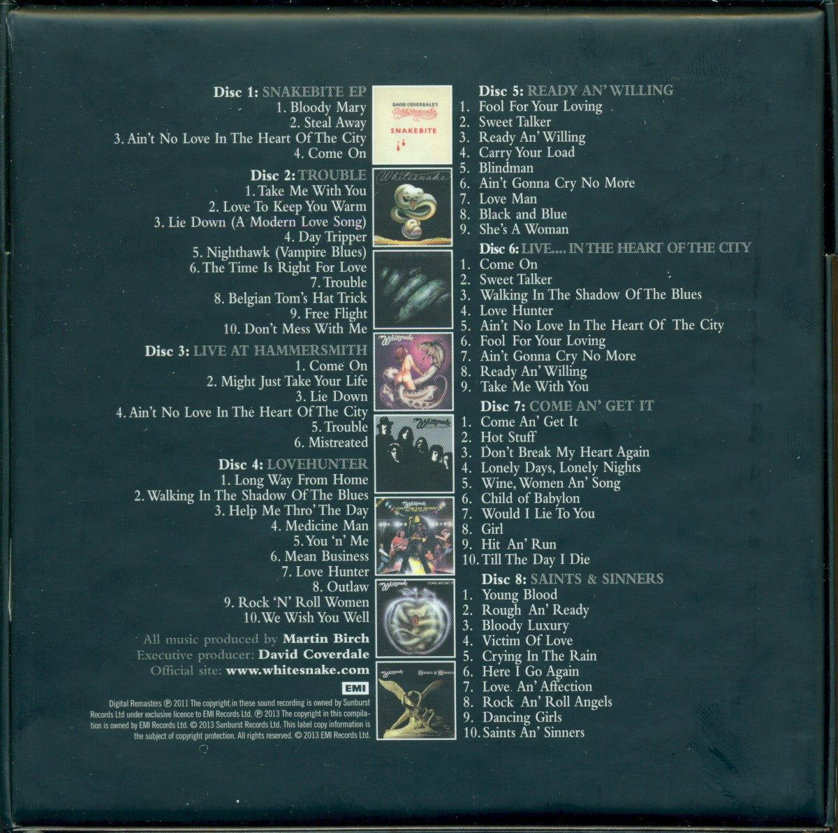 Whitesnake – Little Box 'o' Snakes — back cover