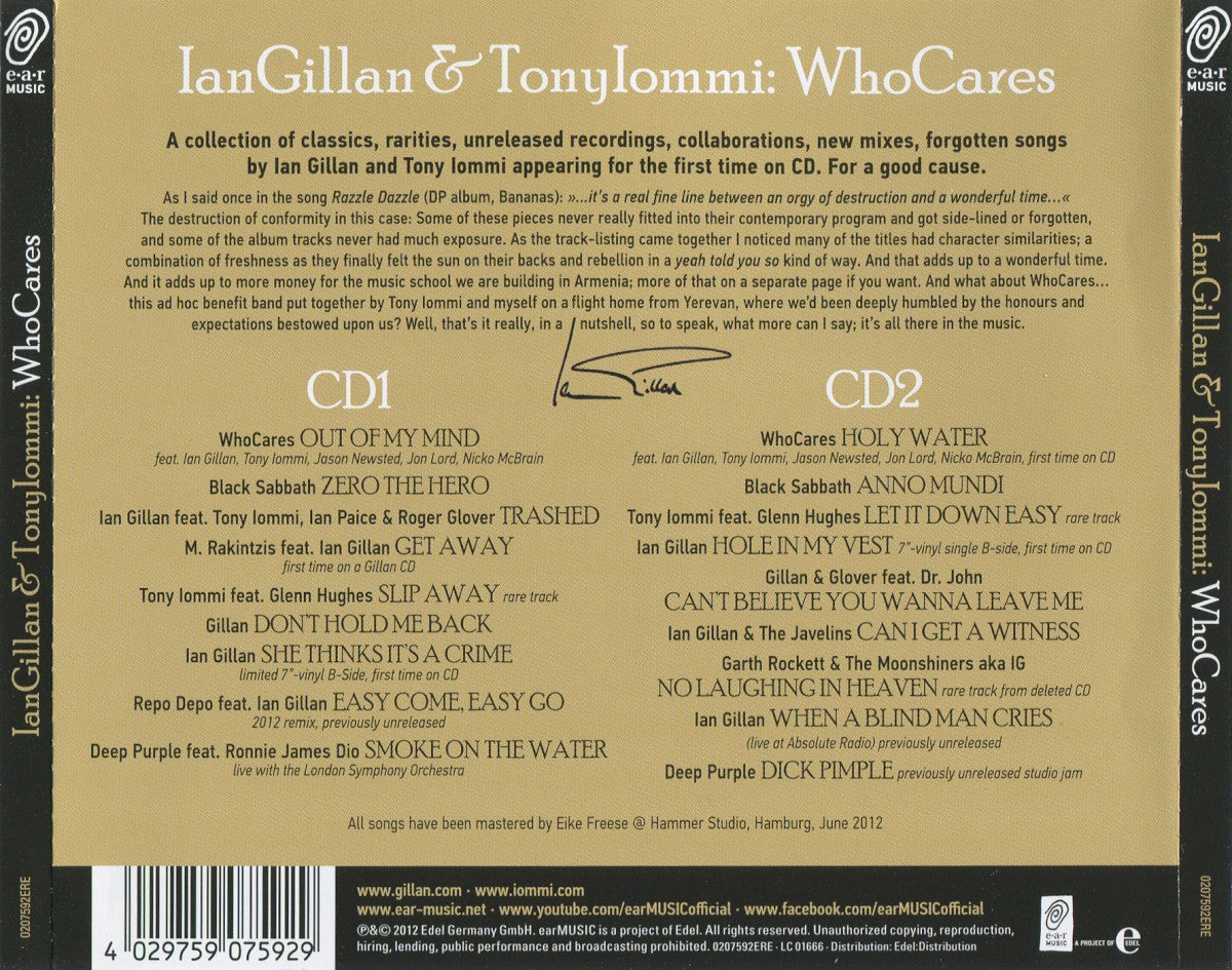 WhoCares – IanGillan & TonyIommi: WhoCares — back cover