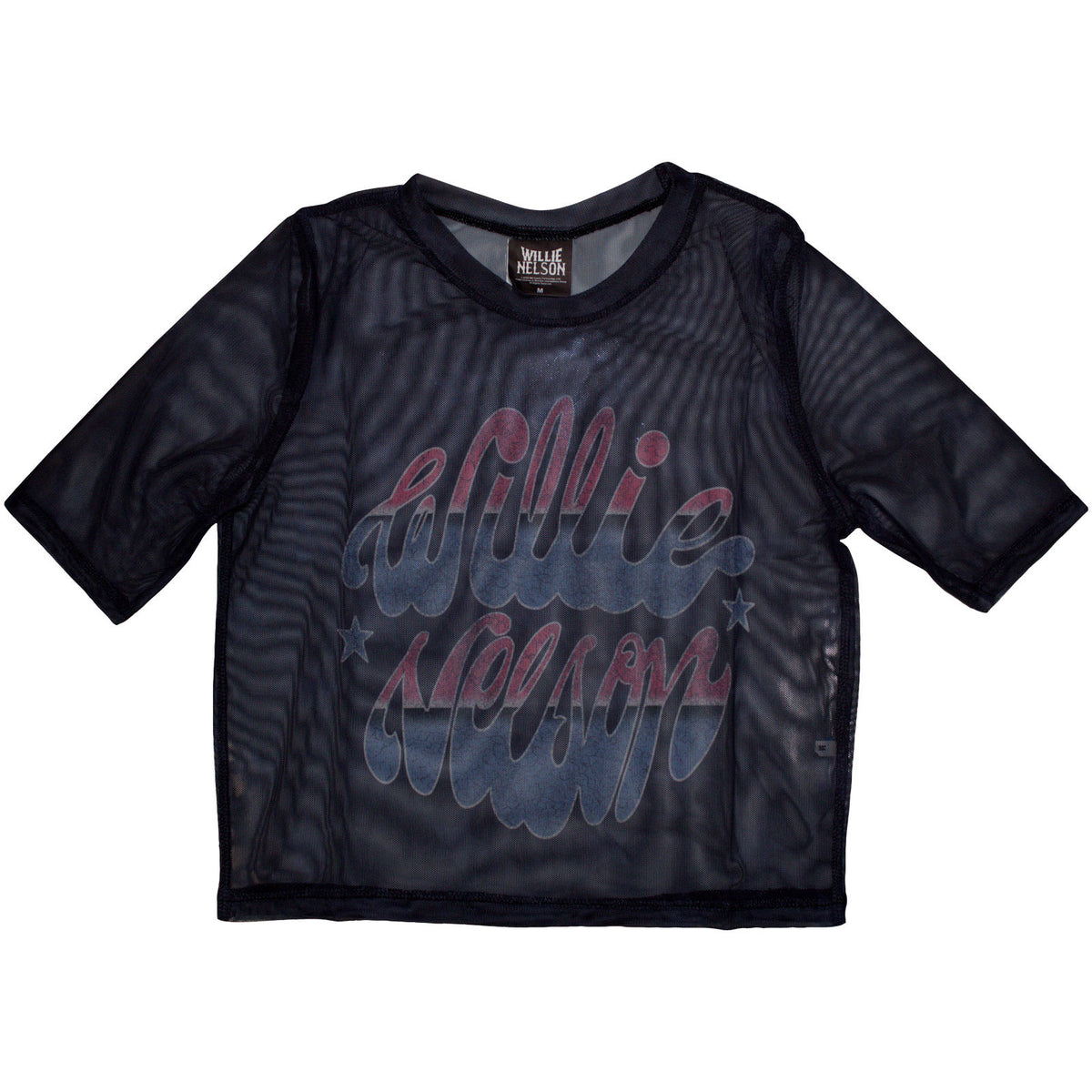 Willie Nelson Ladies Mesh Crop Top: Americana (Navy Blue)