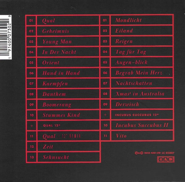 Xmal Deutschland – Gift: The 4AD Years — back cover